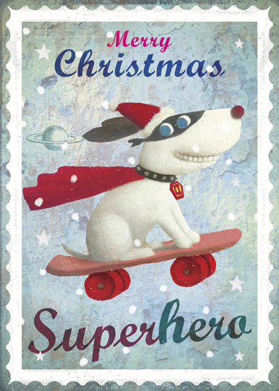 Superhero Dog Pack of 5 Christmas Cards by Stephen Mackey